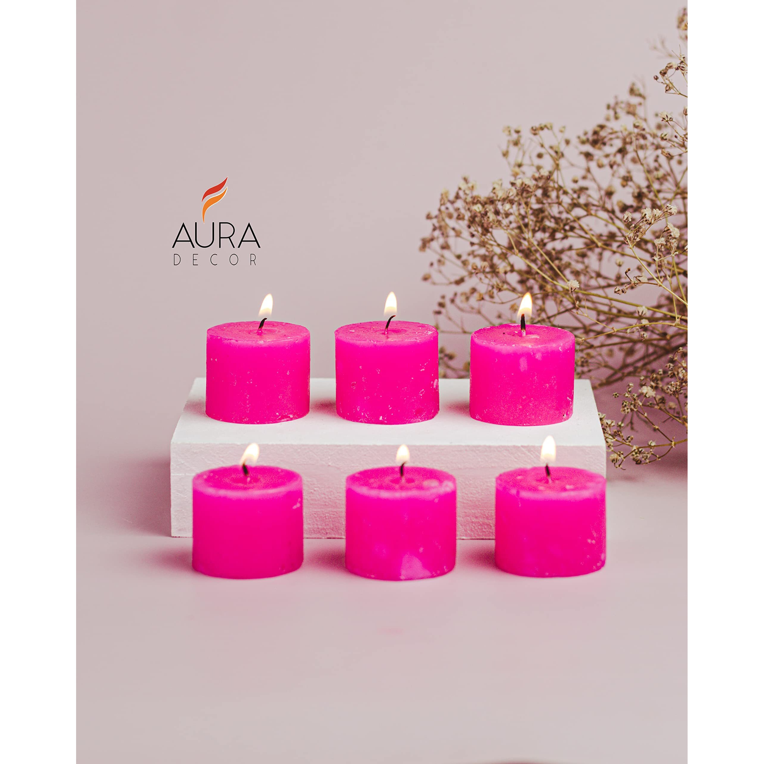 AuraDecor Fragrance Votive Candles | Smokeless Scented Candle | Aroma Candles | Candles for Decoration | Wedding Candle | Burns Upto 8 Hours (Pack of 6) (Rasberrry & Rose)