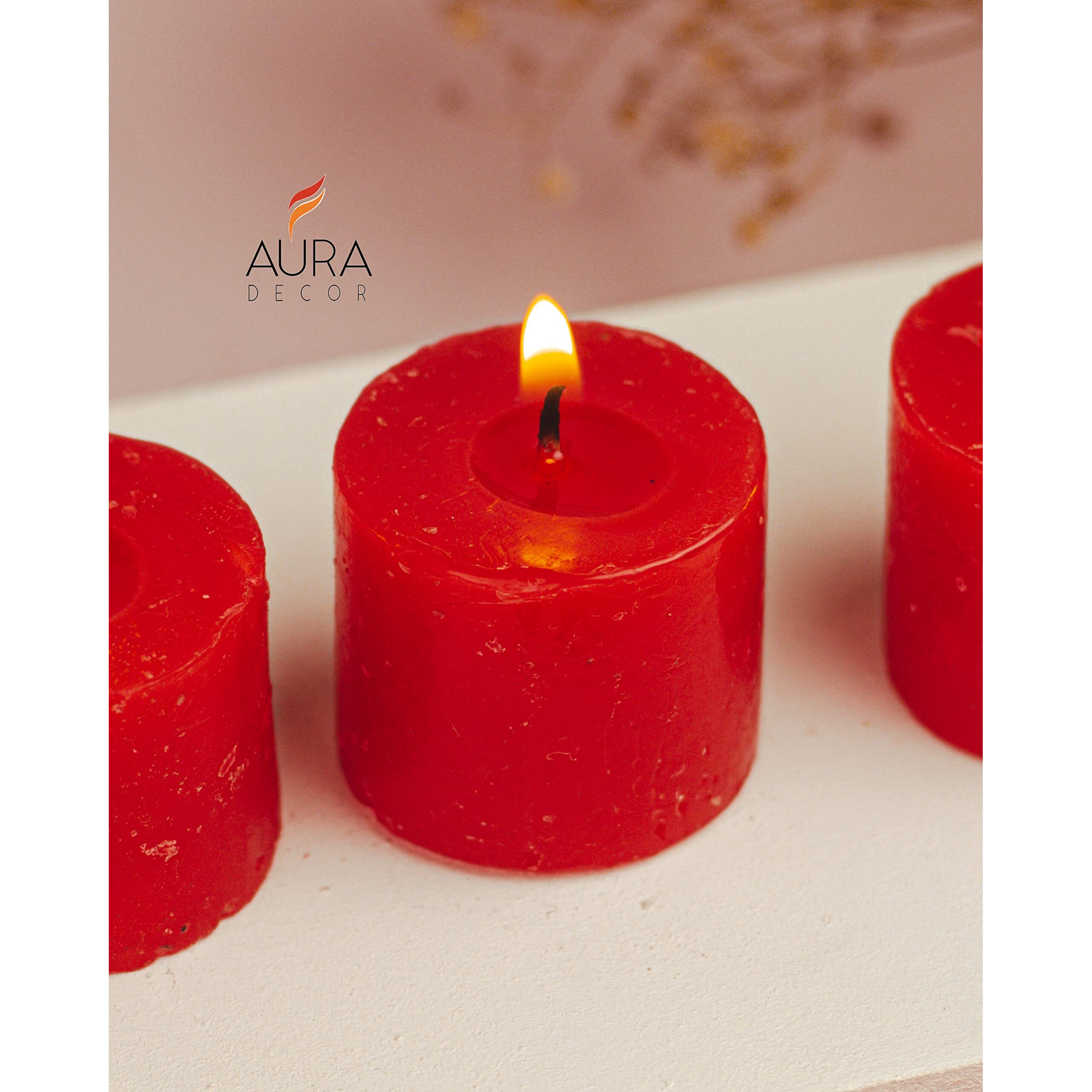 AuraDecor Fragrance Votive Candles || Smokeless Scented Candle || Aroma Candles || Candles for Decoration || Wedding Candle || Burns Upto 8 Hours (Pack of 6) (Raspberry)