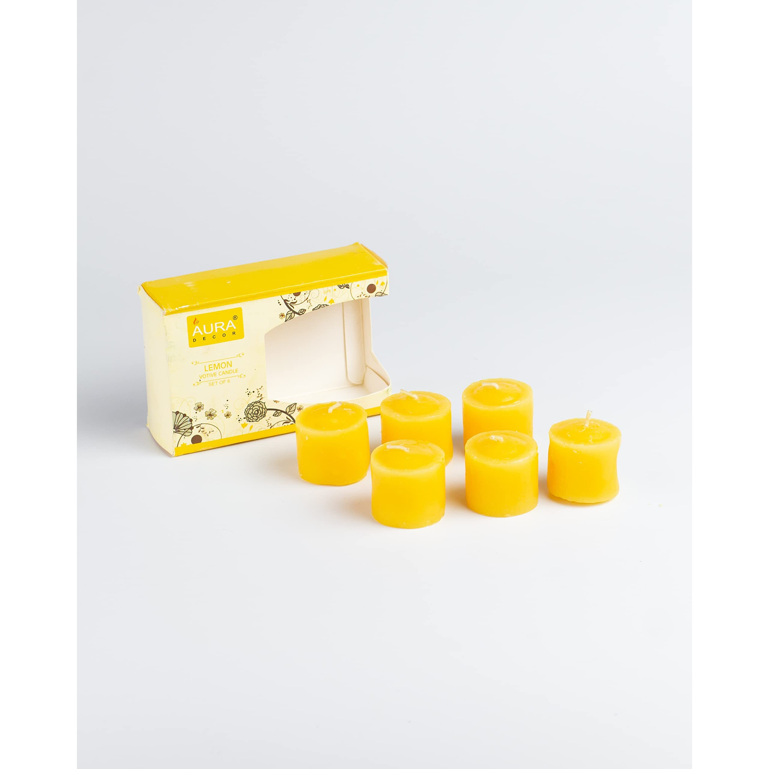 AuraDecor Fragrance Votive Candles || Smokeless Scented Candle || Aroma Candles || Candles for Decoration || Wedding Candle || Burns Upto 8 Hours (Pack of 6) (Lemon)