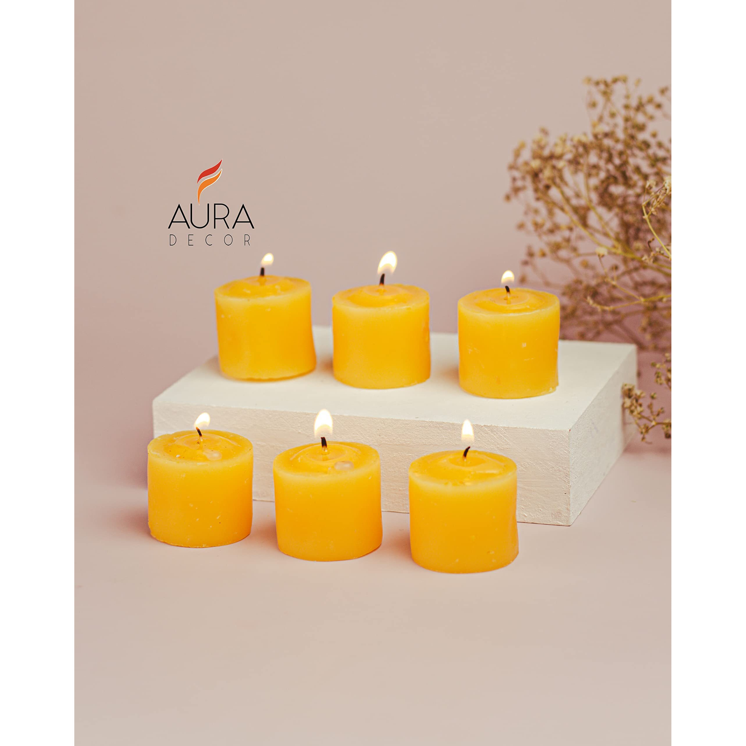 AuraDecor Fragrance Votive Candles || Smokeless Scented Candle || Aroma Candles || Candles for Decoration || Wedding Candle || Burns Upto 8 Hours (Pack of 6) (Lemon)