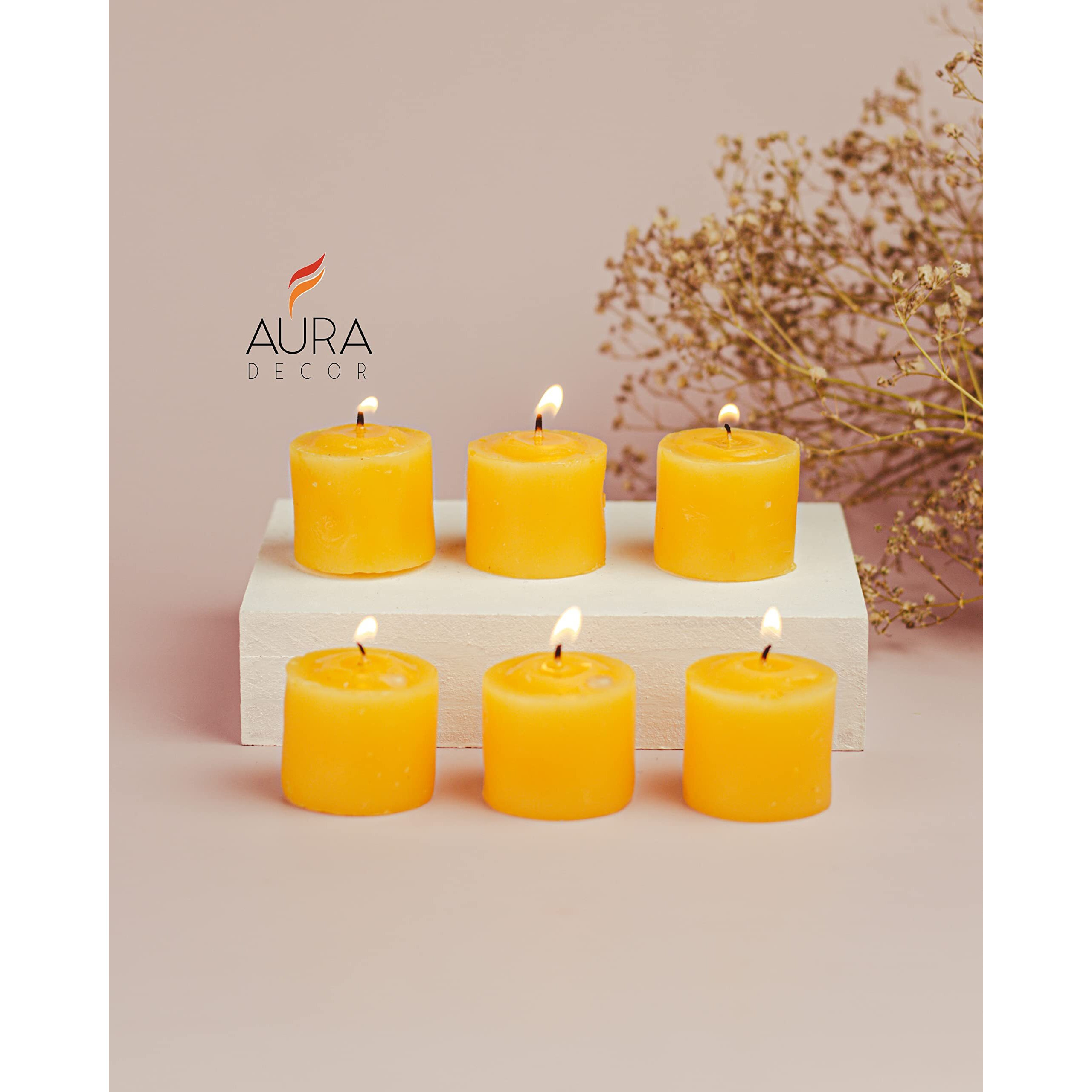 AuraDecor Fragrance Votive Candles || Smokeless Scented Candle || Aroma Candles || Candles for Decoration || Wedding Candle || Burns Upto 8 Hours (Pack of 6) (Lemon)