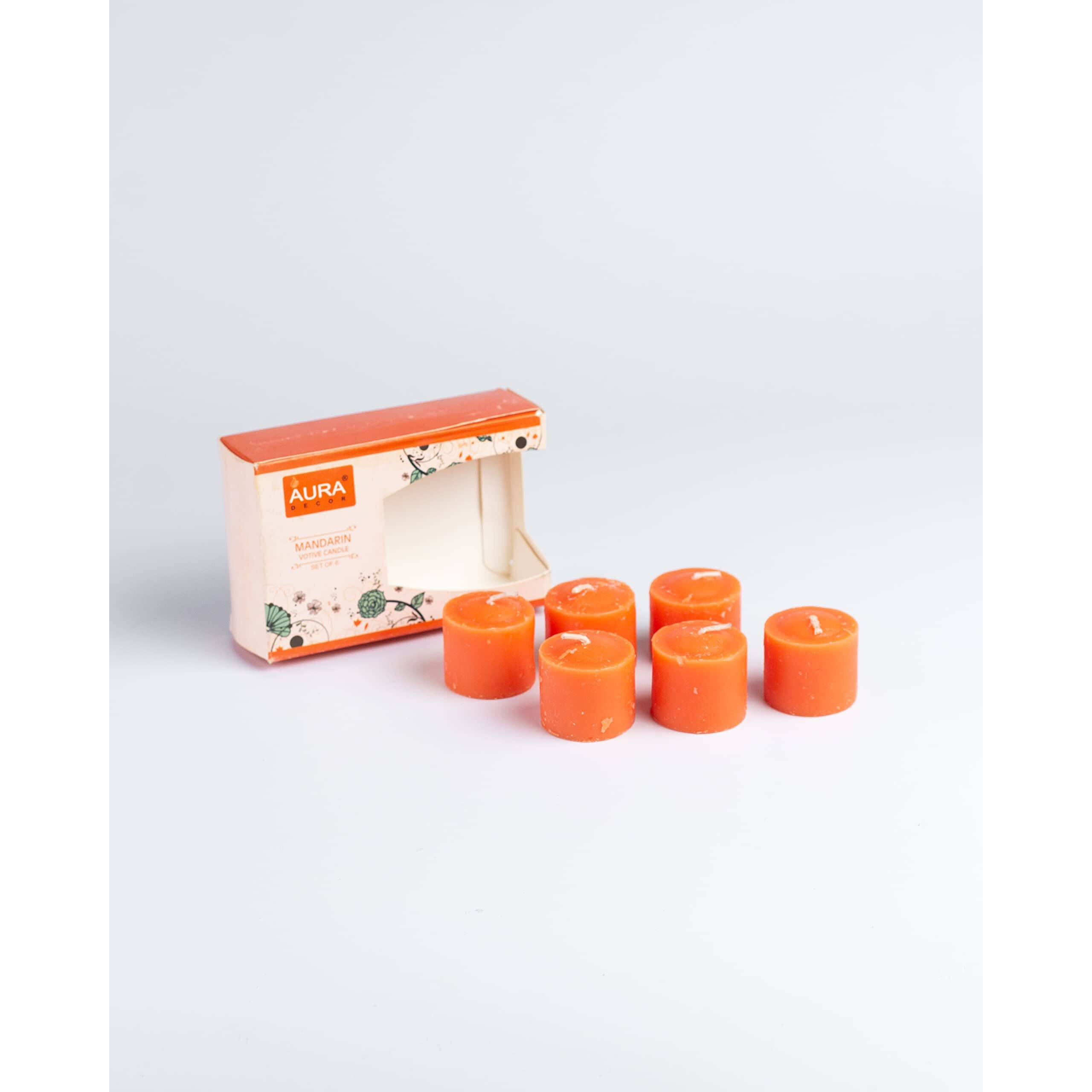AuraDecor Fragrance Votive Candles || Smokeless Scented Candle || Aroma Candles || Candles for Decoration || Wedding Candle || Burns Upto 8 Hours (Pack of 6) (Mandarin)