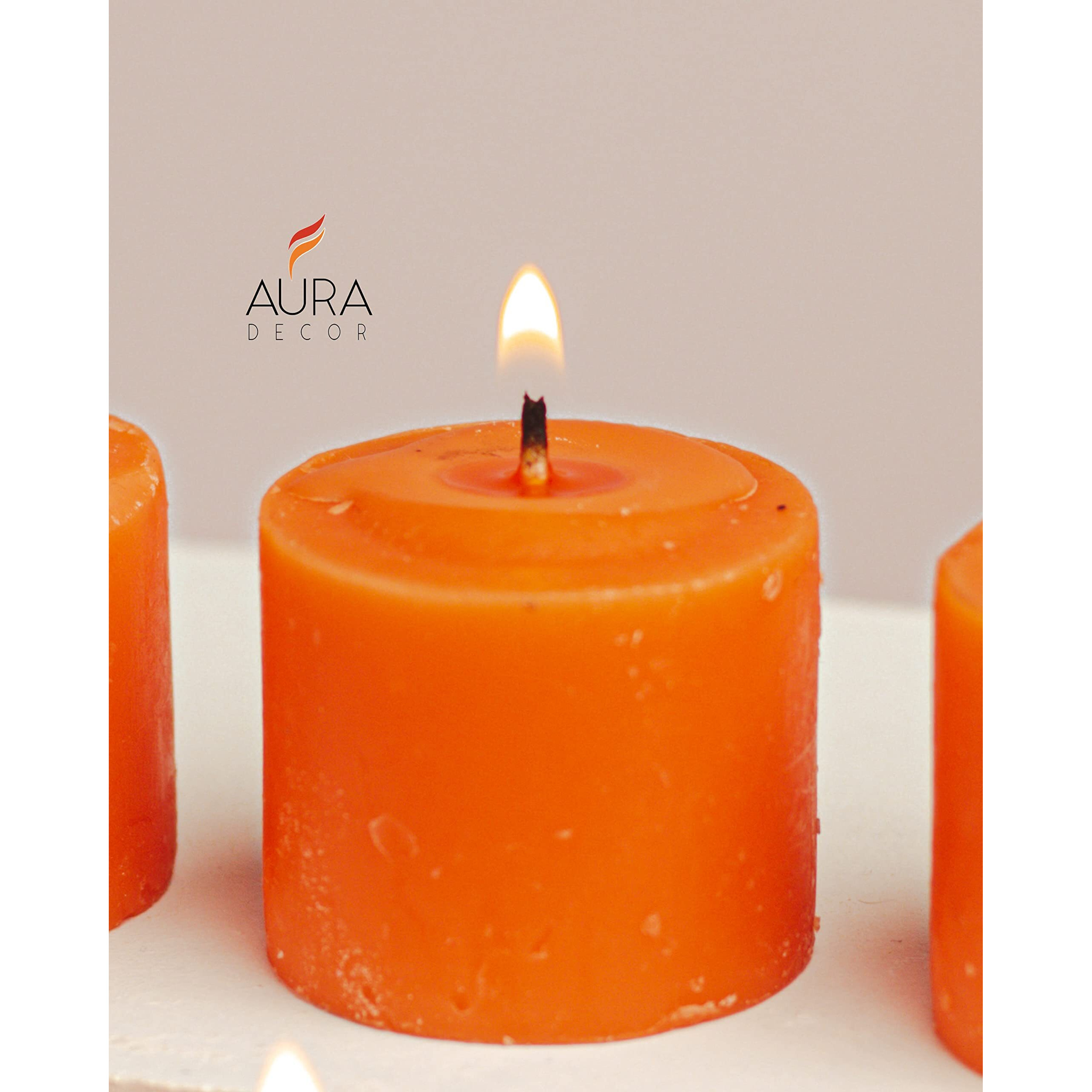AuraDecor Fragrance Votive Candles || Smokeless Scented Candle || Aroma Candles || Candles for Decoration || Wedding Candle || Burns Upto 8 Hours (Pack of 6) (Mandarin)