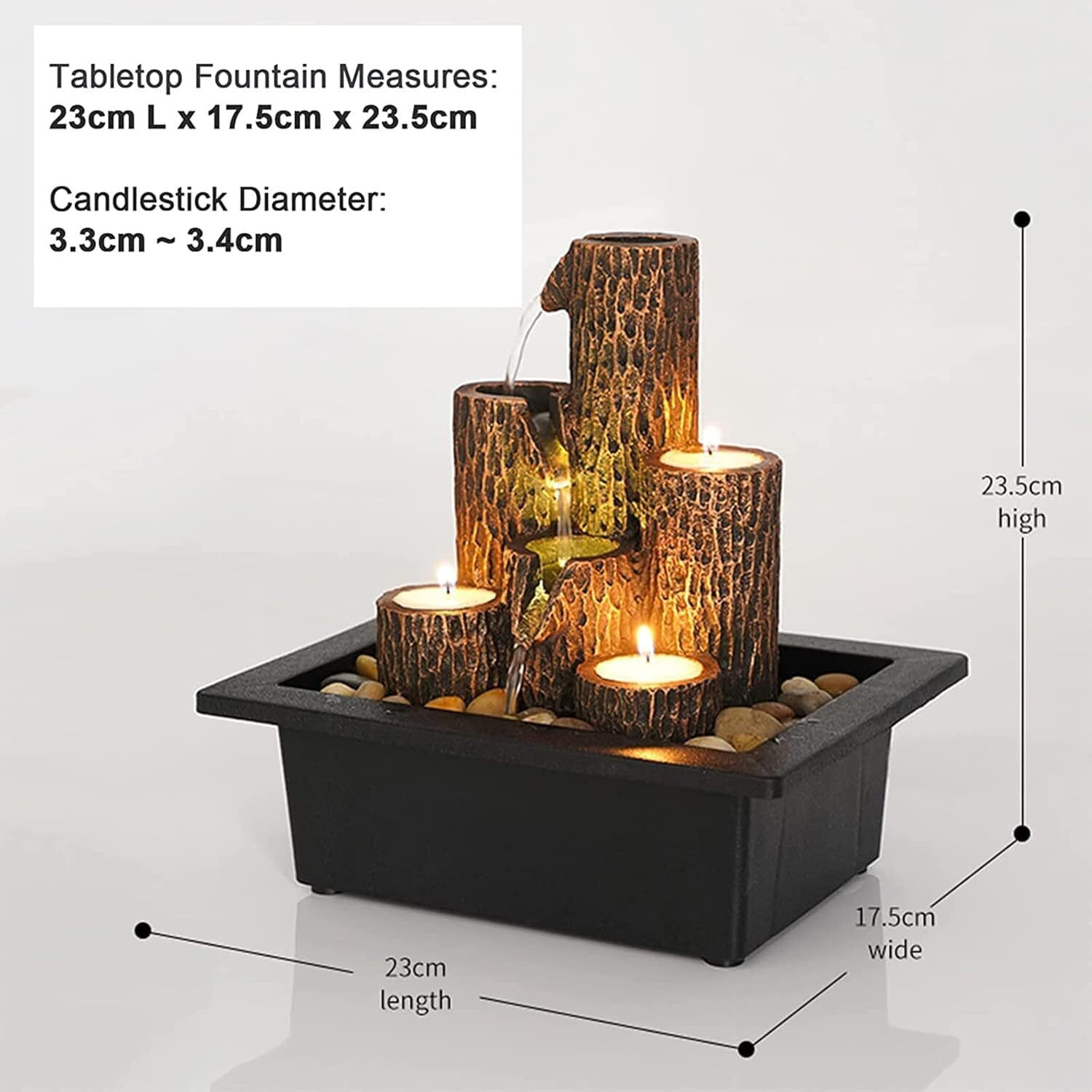 HOME CUBE Polyresin Tabletop Indoor Waterfall Fountain with Tea Light Candle Holder for Home Decor, Showpiece Fountain for Living Room Housewarming Gift Zen Water Fountain - 23x17.5x23.5cm (FT_04)