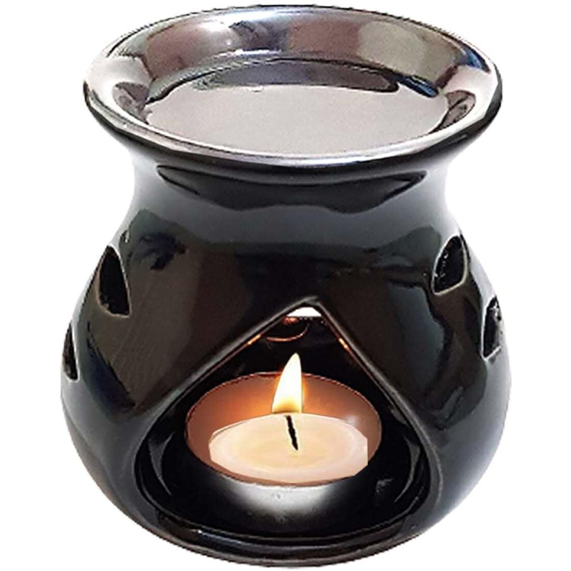 Gwan Ceramic Aroma Diffuser Oil Burner Clay Candle Operated Aroma Burner Oil (Pack of 1 Black)