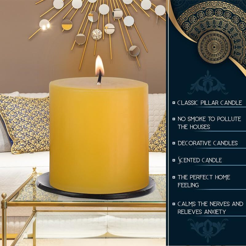 Pure Source India Paraffin Wax Scented Pillar Candles for Home Dcor Smokeless & Dripless Candle (Citronella - Yellow) Set of 3
