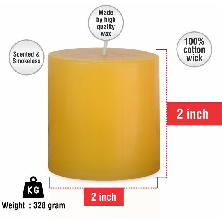 Pure Source India Paraffin Wax Scented Pillar Candles for Home Dcor Smokeless & Dripless Candle (Citronella - Yellow) Set of 3