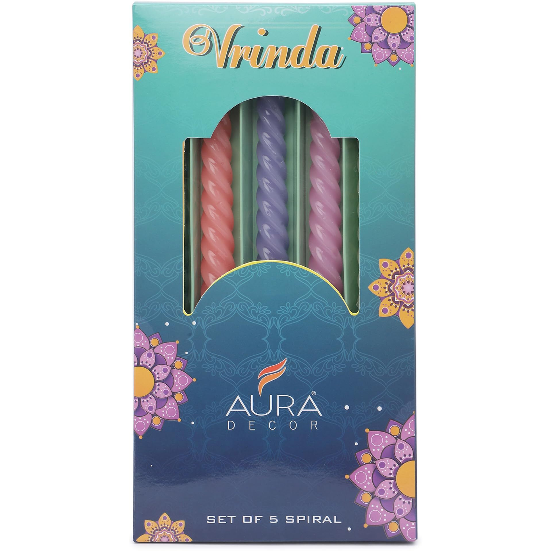 AuraDecor Spiral Candle Set of 5 || Celebration Candles || 10 inch Candles || Dripless || Smokeless Candles || Burnng Time 8 Hours (Spiral Candle, Multicolour)