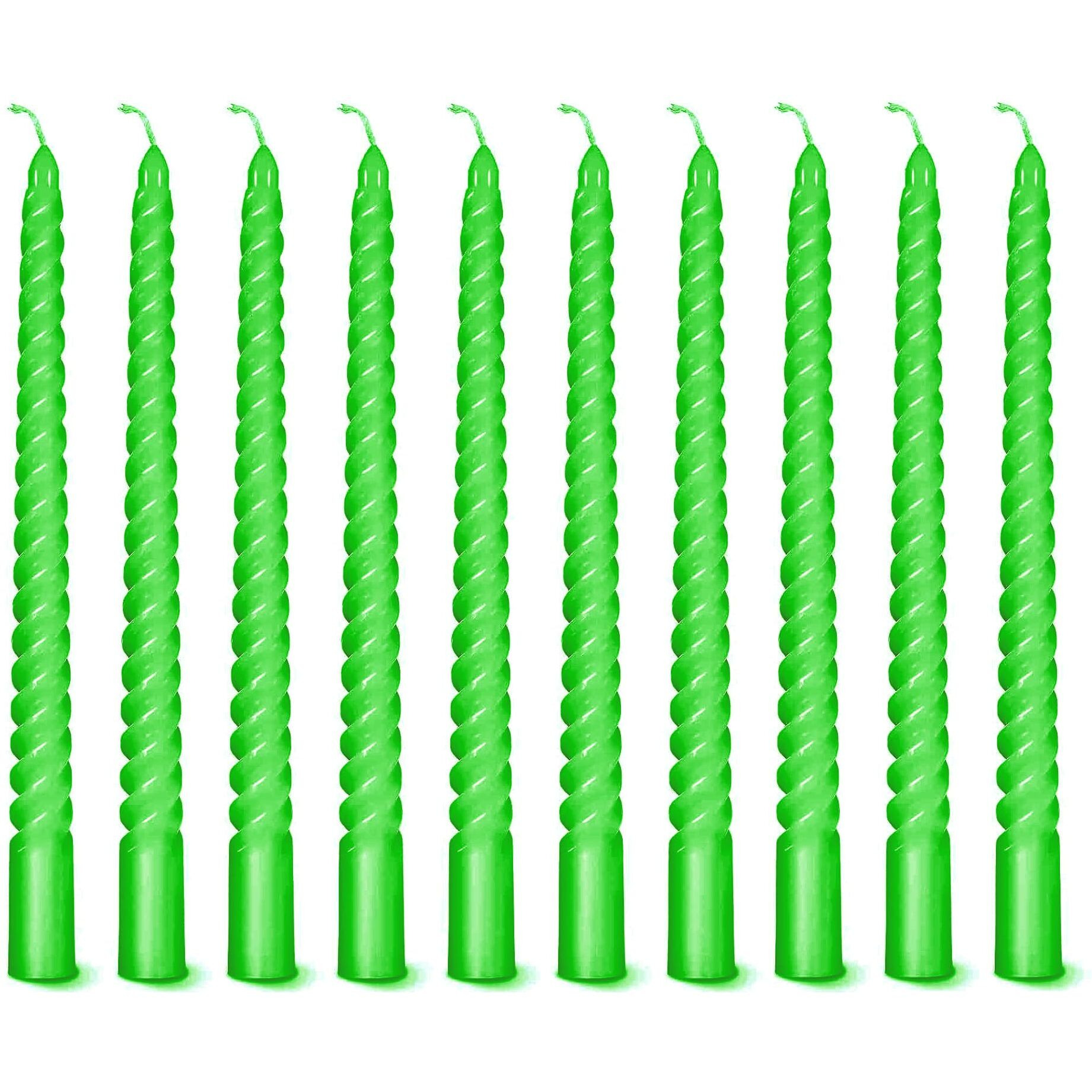 AuraDecor Taper Candles Pack || Dinner Candles || Celebration Candles || 10 inch Candles || Dripless || Smokeless Candle || Burnng Time 8 Hours (Spiral (Pack of 10), Green)