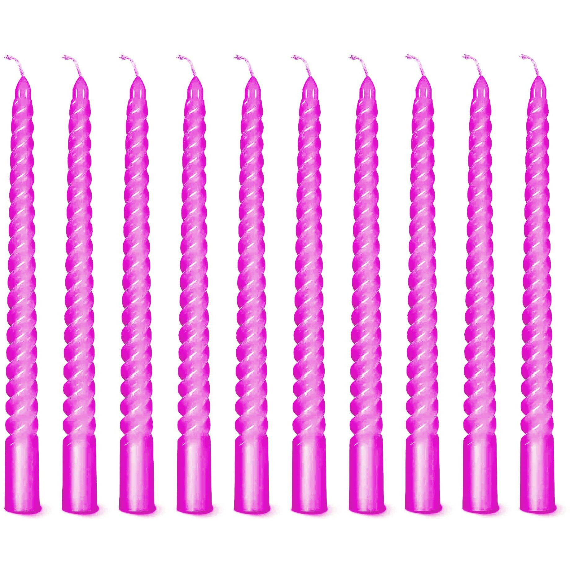 AuraDecor Taper Candles Pack || Dinner Candles || Celebration Candles || 10 inch Candles || Dripless || Smokeless Candle || Burnng Time 8 Hours (Spiral (Pack of 10), Pink)