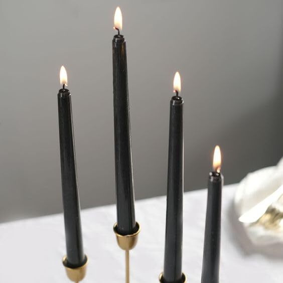AuraDecor Taper Candles Pack || Dinner Candles || Celebration Candles || 10 inch Candles || Dripless || Smokeless Candle || Burnng Time 8 Hours (Pack of 12, Black)