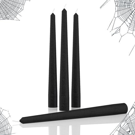AuraDecor Taper Candles Pack || Dinner Candles || Celebration Candles || 10 inch Candles || Dripless || Smokeless Candle || Burnng Time 8 Hours (Pack of 4, Black)