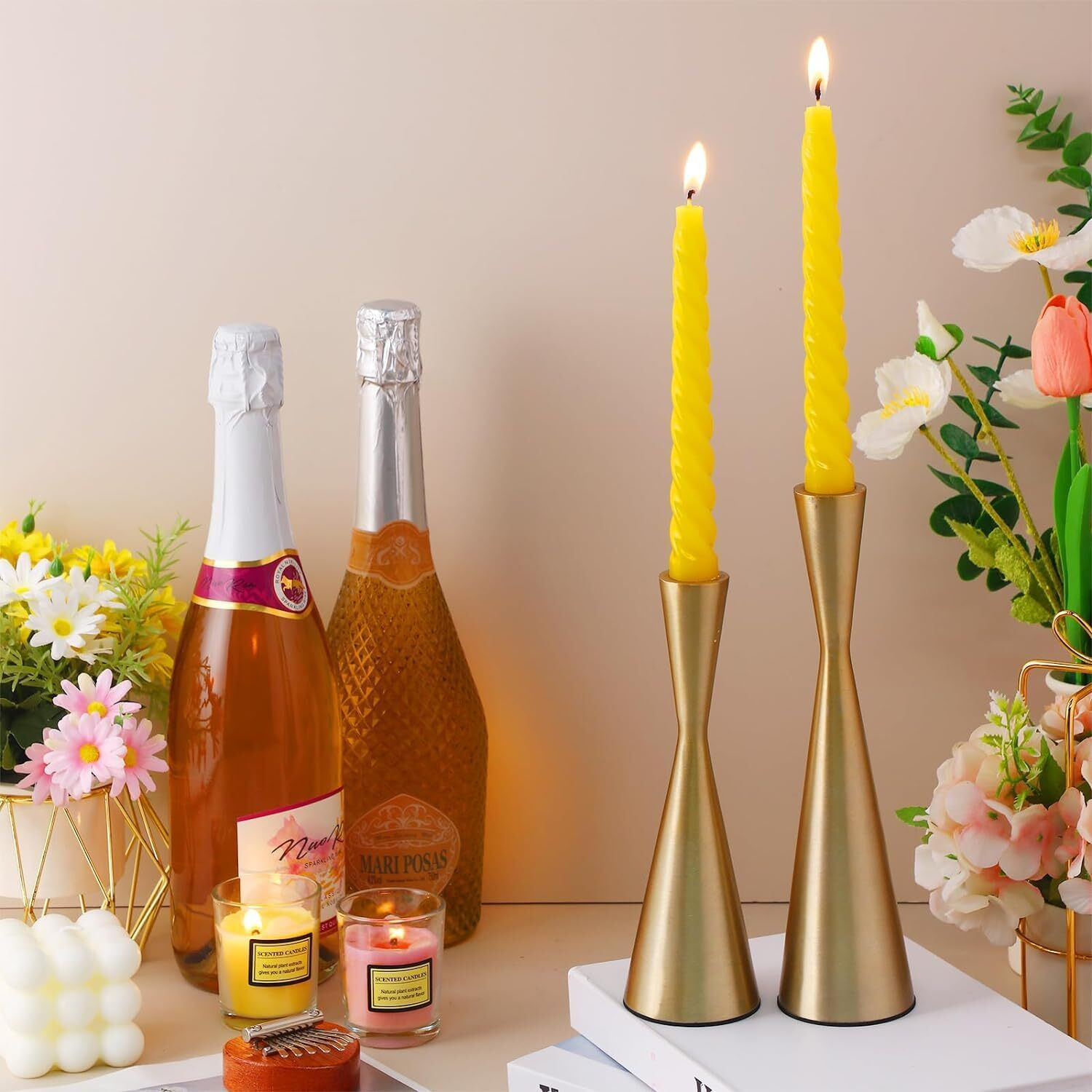 AuraDecor Taper Candles Pack || Dinner Candles || Celebration Candles || 10 inch Candles || Dripless || Smokeless Candle || Burnng Time 8 Hours (Spiral (Pack of 10), Yellow)