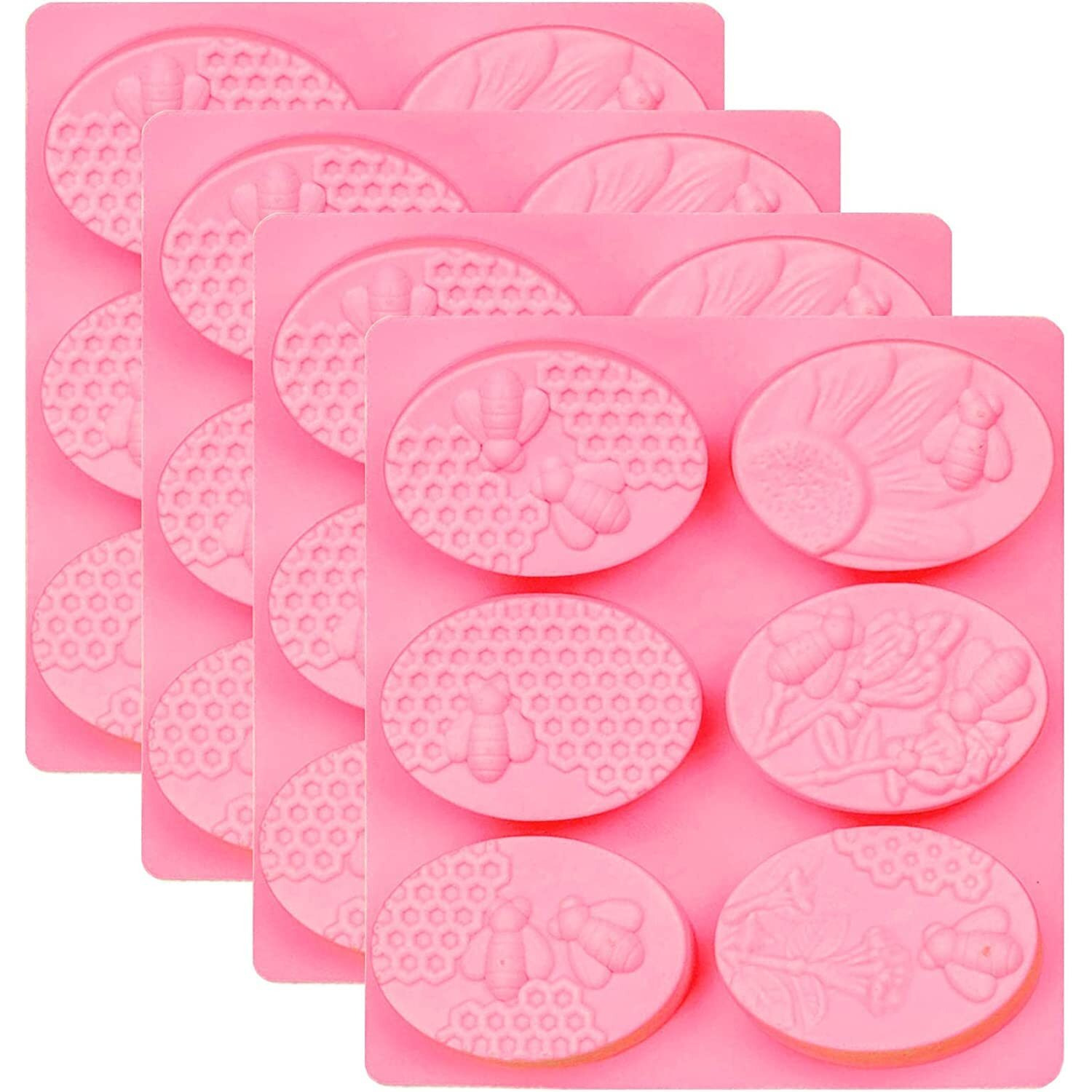Zeinwap 3D Bee Silicone Molds, Honeycomb Mold for Soaps, Beehive Cake Baking Mold, Candle Mold Resin Mold for Homemade Craft (Oval, Random Color)