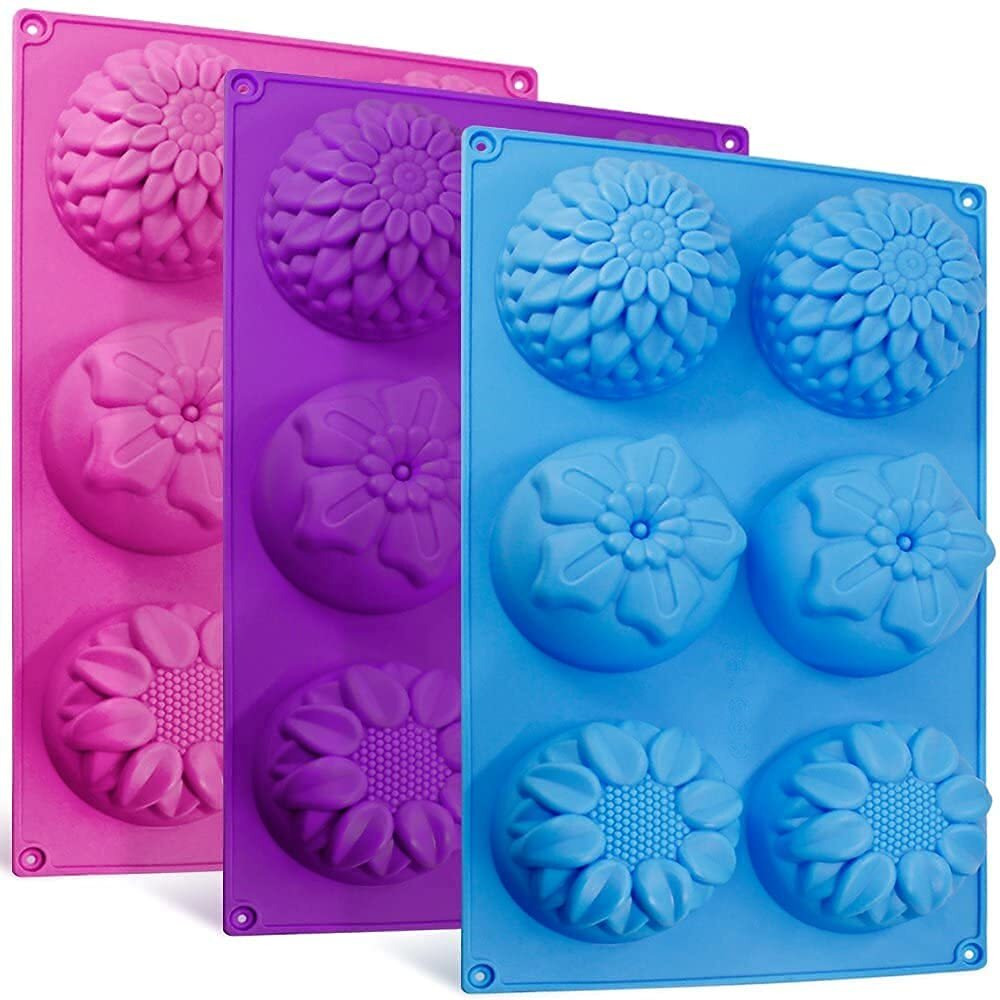 Zeinwap Silicone 6 Cavity Mixed Flower Cupcake Baking Muffin Candle Soap Mould - Pack of 1