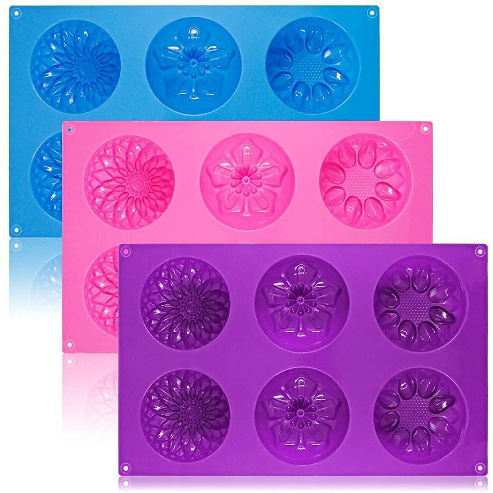 Zeinwap Silicone 6 Cavity Mixed Flower Cupcake Baking Muffin Candle Soap Mould - Pack of 1
