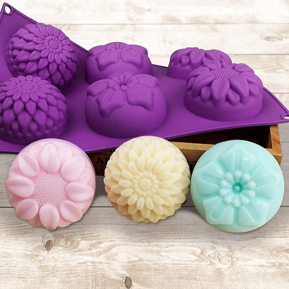 Zeinwap Silicone 6 Cavity Mixed Flower Cupcake Baking Muffin Candle Soap Mould - Pack of 1