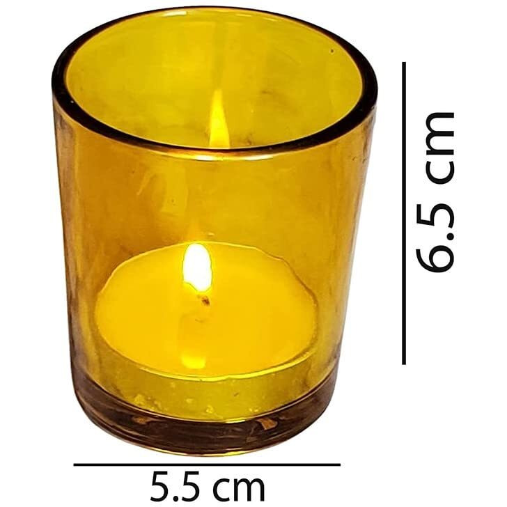 Pure Source India Set of 6 Glass Votive Tealight Candle Holders - Living Room Side Table Home Decoration (Glass, Pack of 6, Yellow)