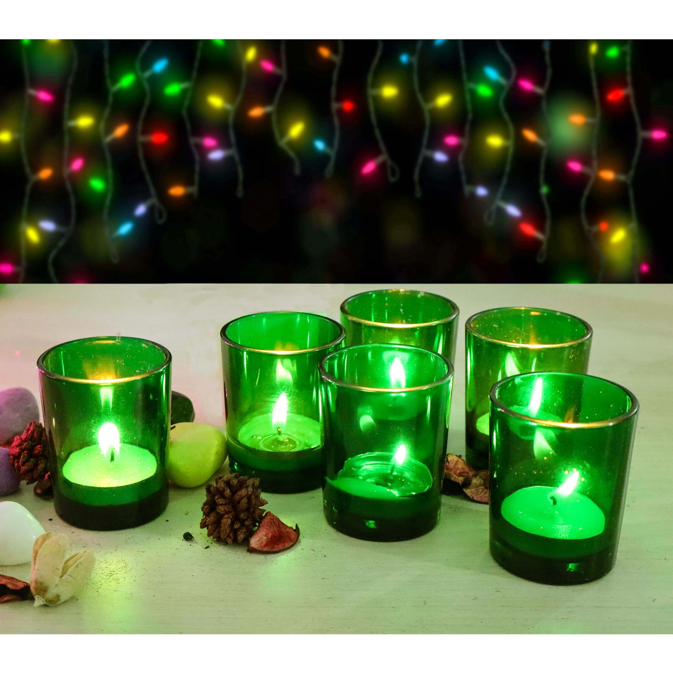 Pure Source India Set of 6 Glass Votive Tealight Candle Holders - Living Room Side Table Home Decoration (Glass, Pack of 6, Green)