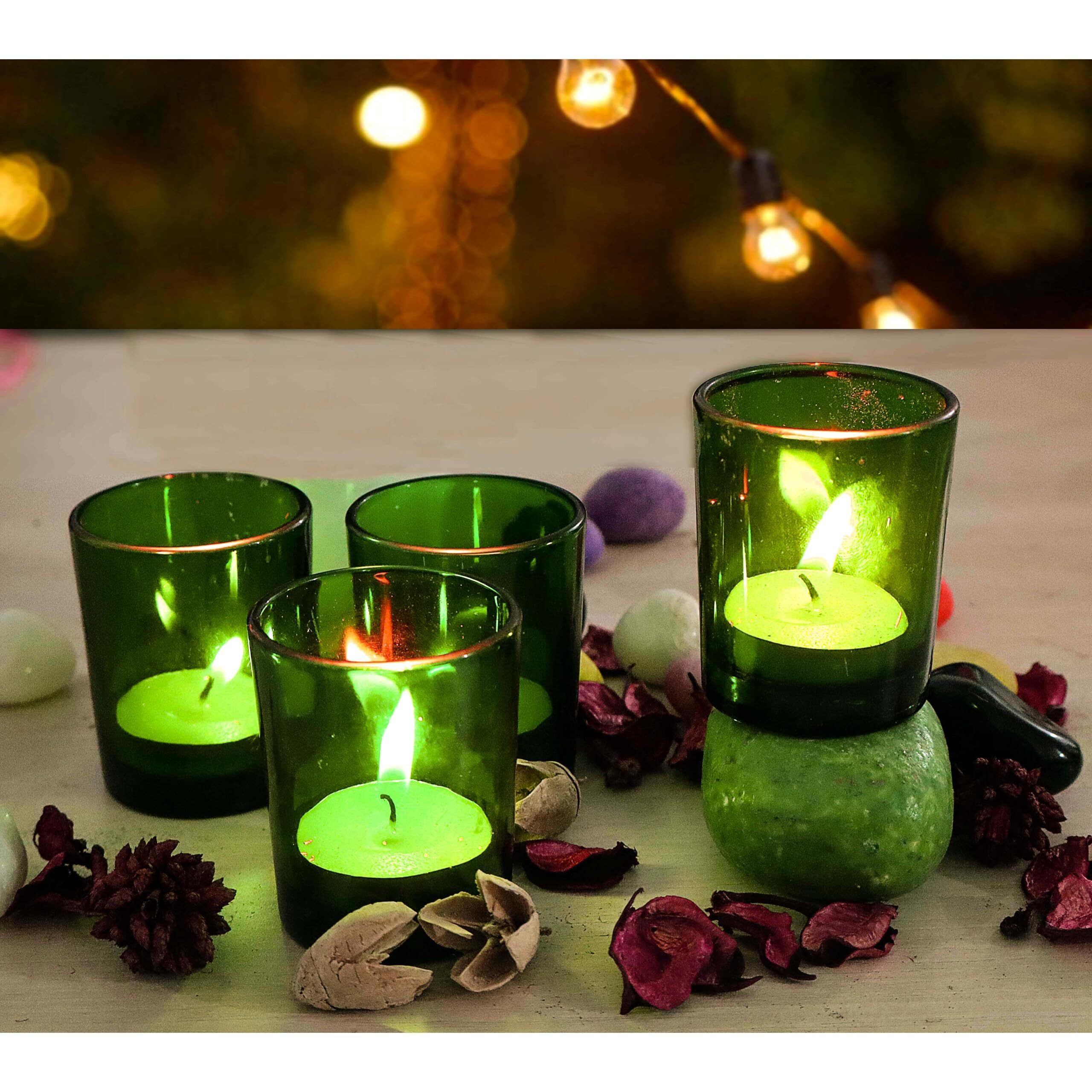 Pure Source India Set of 6 Glass Votive Tealight Candle Holders - Living Room Side Table Home Decoration (Glass, Pack of 6, Green)