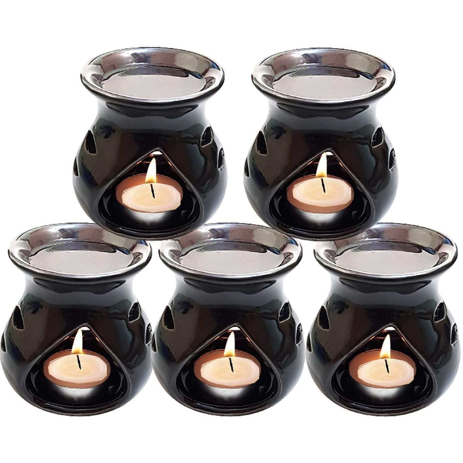 Gwan Ceramic Aroma Diffuser Oil Burner Clay Candle Operated Aroma Burner Oil (Pack of 5 Black)