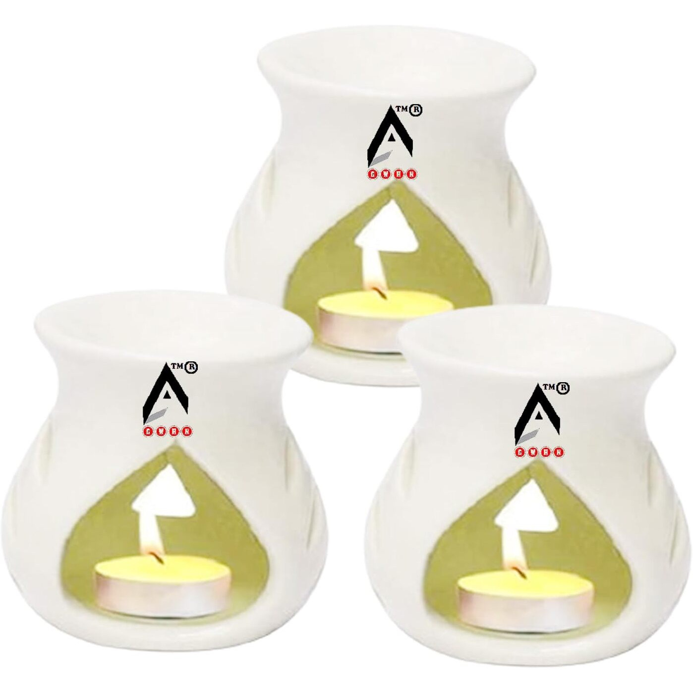Gwan Ceramic Aroma Diffuser Oil Burner Clay Candle Operated Aroma Burner Oil Pack of 3 Color White