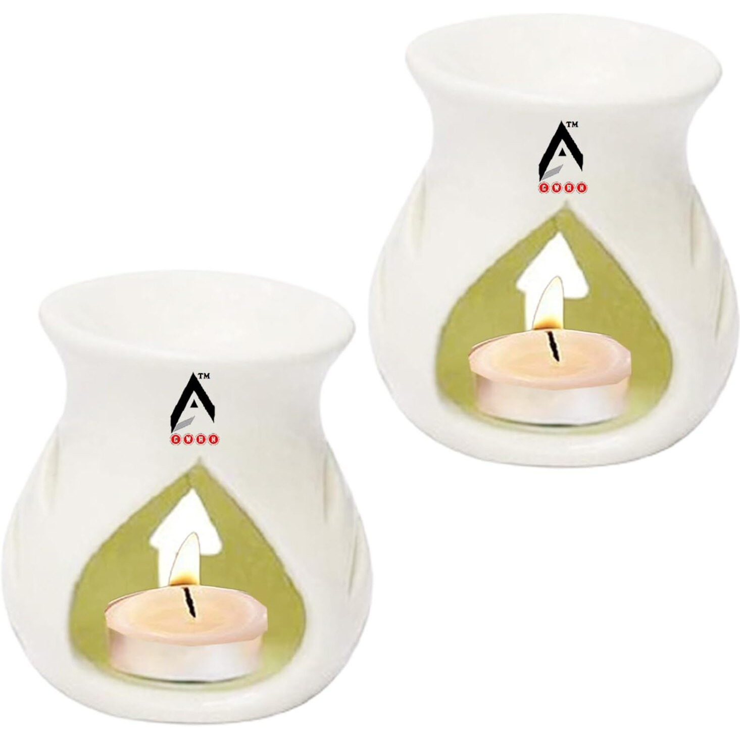 Gwan Ceramic Aroma Diffuser Oil Burner Clay Candle Operated Aroma Burner Oil Pack of 2 Color White