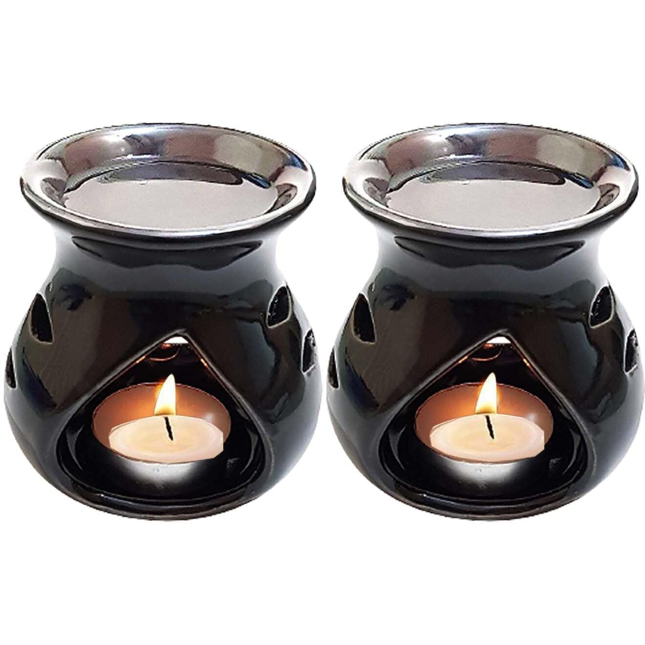 Gwan Ceramic Aroma Diffuser Oil Burner Clay Candle Operated Aroma Burner Oil Pack of 2 Color Black
