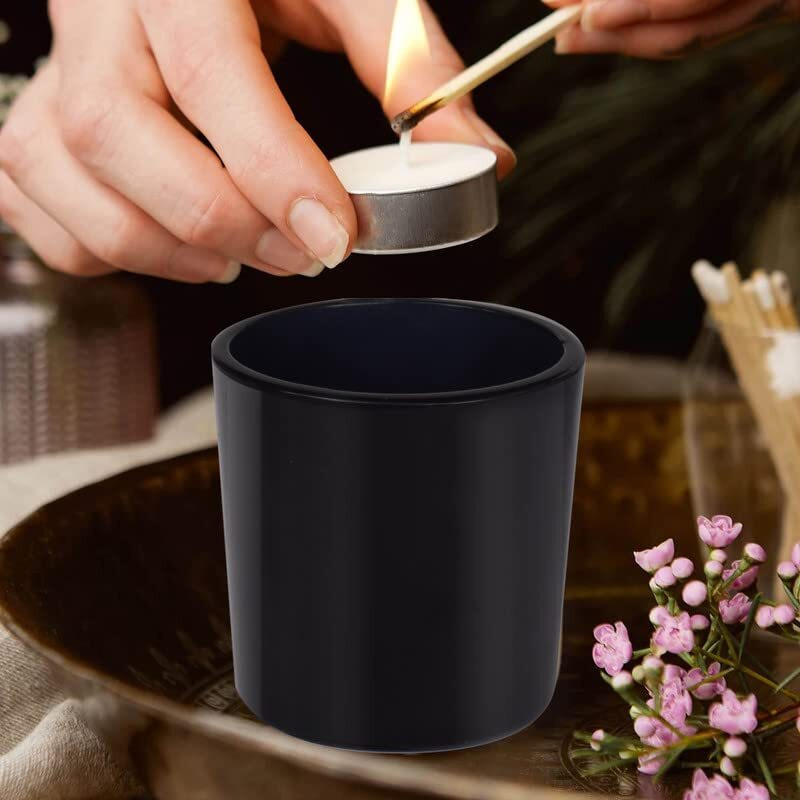 Pure Source India Set of 6 Glass Votive Tealight Candle Holders - Living Room Side Table Home Decoration (Glass, Pack of 6, Black)