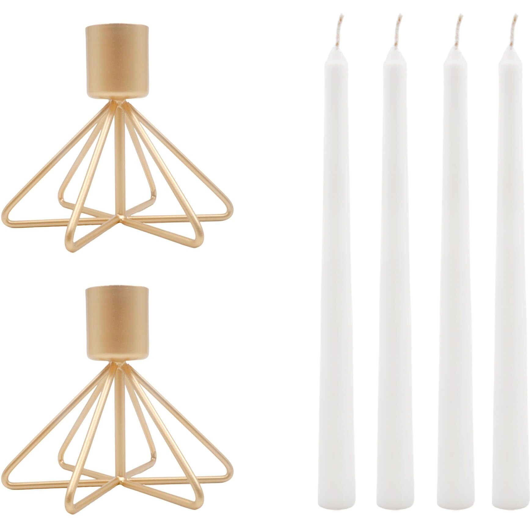HOSLEY Metal Taper Candle Holders| Gold Candle Holders Table Centerpiece|Candle Stand|Perfect for Home Decor Wedding Dining Parties Living Room Bedroom| Pack of 2 with Pack of 4 Taper Candles