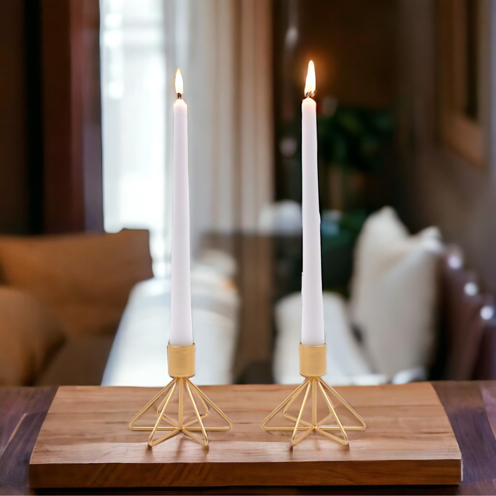HOSLEY Metal Taper Candle Holders| Gold Candle Holders Table Centerpiece|Candle Stand|Perfect for Home Decor Wedding Dining Parties Living Room Bedroom| Pack of 2 with Pack of 4 Taper Candles