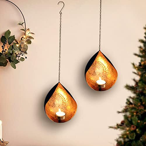 TIED RIBBONS Set of 2 Wall Hanging Tealight Candle Holders Metal Wall Sconce - Decorations Items for Home Decor Wall Restaurant Gifts