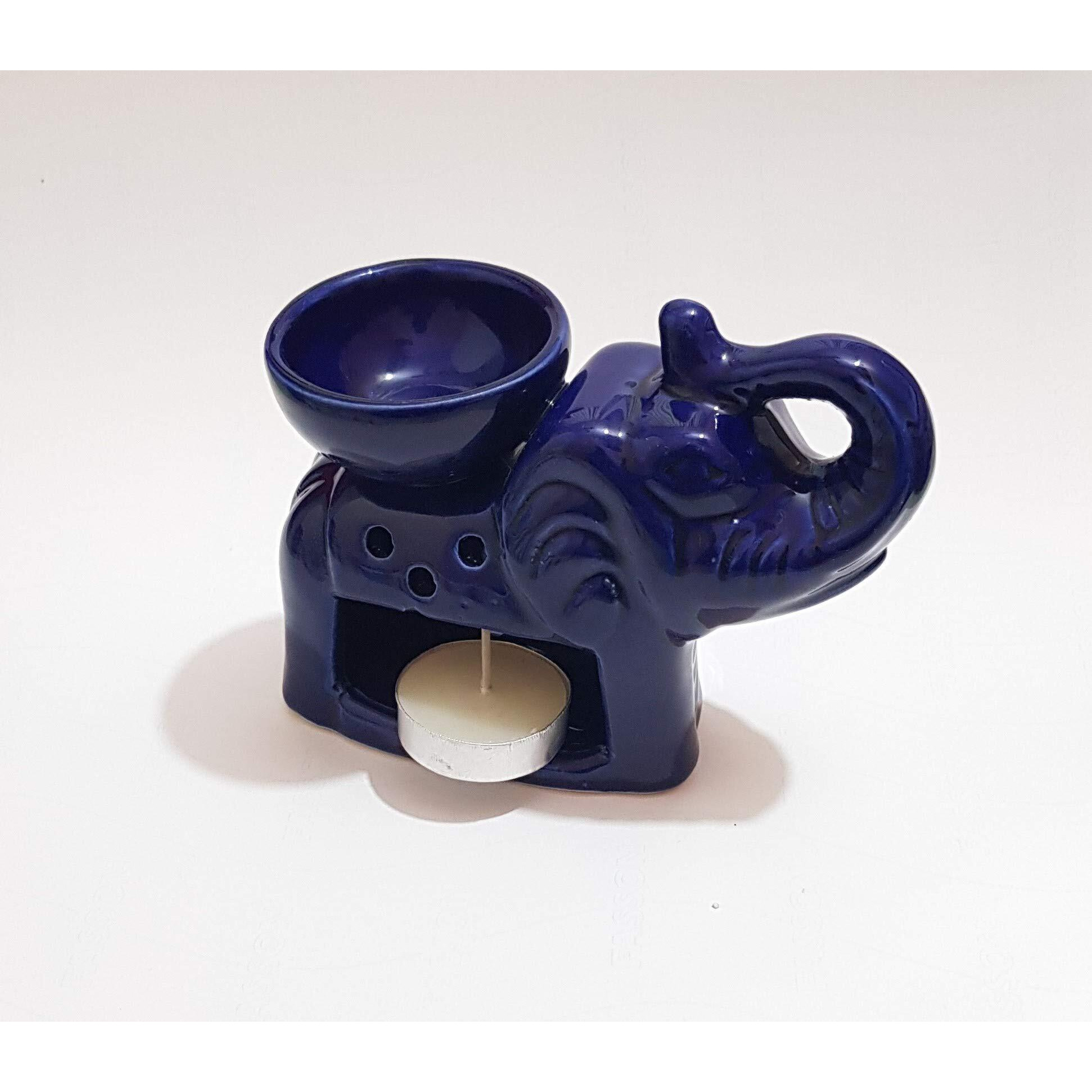 Pure Source India Ceramic Oil Burner with 1 Candle The Best Option to Use It in Your House If You Love Aroma, Blue, 5 x 2.5 x 4 Inch (PSIAELFTBLUE1TLT)