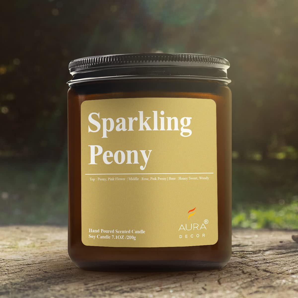AuraDecor Scented Soy Wax Amber Jar Candle, Organic Luxury Aroma, Aromatic/Aromatherapy Votive Candle || Burning Time upto 30 hours (Sparkling Peony, Extra Large)