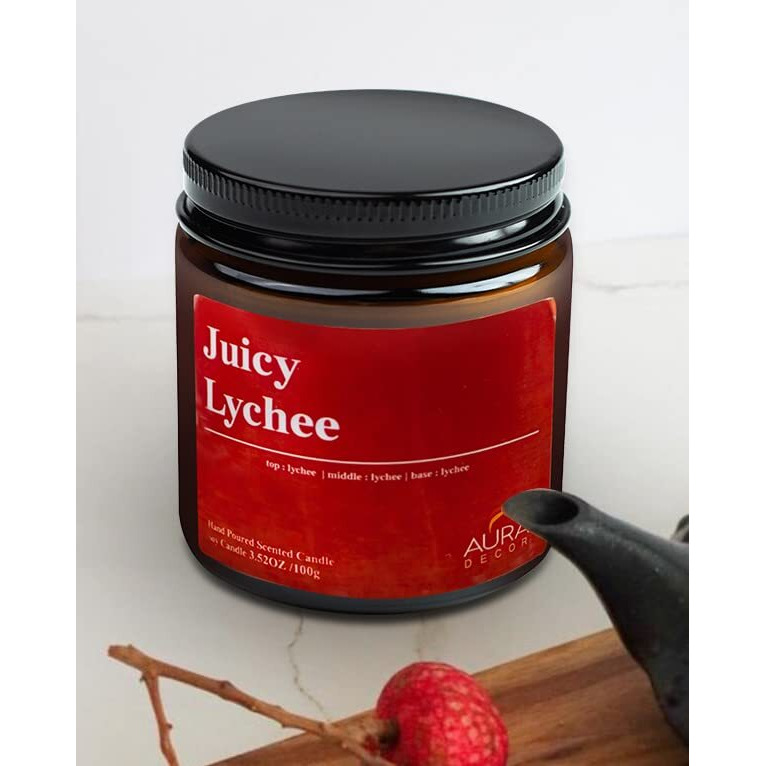 AuraDecor Scented Soy Wax Amber Jar Candle, Organic Luxury Aroma, Aromatic/Aromatherapy Votive Candle || Burning Time upto 30 hours (Juicy Lychee, Large)