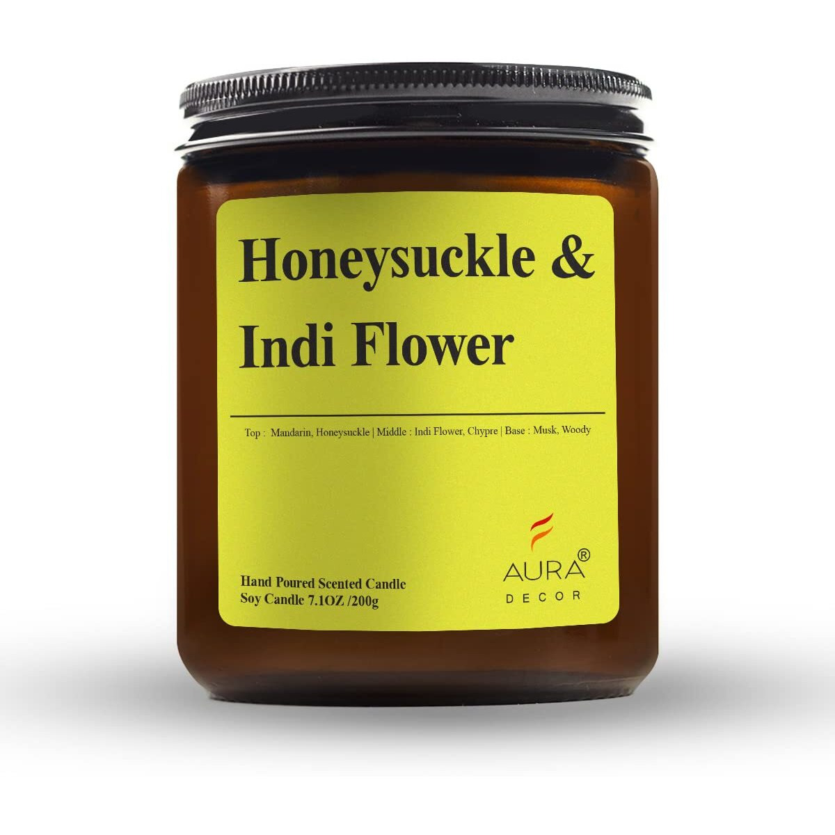 AuraDecor Scented Soy Wax Amber Jar Candle, Organic Luxury Aroma, Aromatic/Aromatherapy Votive Candle || Burning Time Upto 50 Hours (Honey Suckle & IndiFlower, Extra Large)