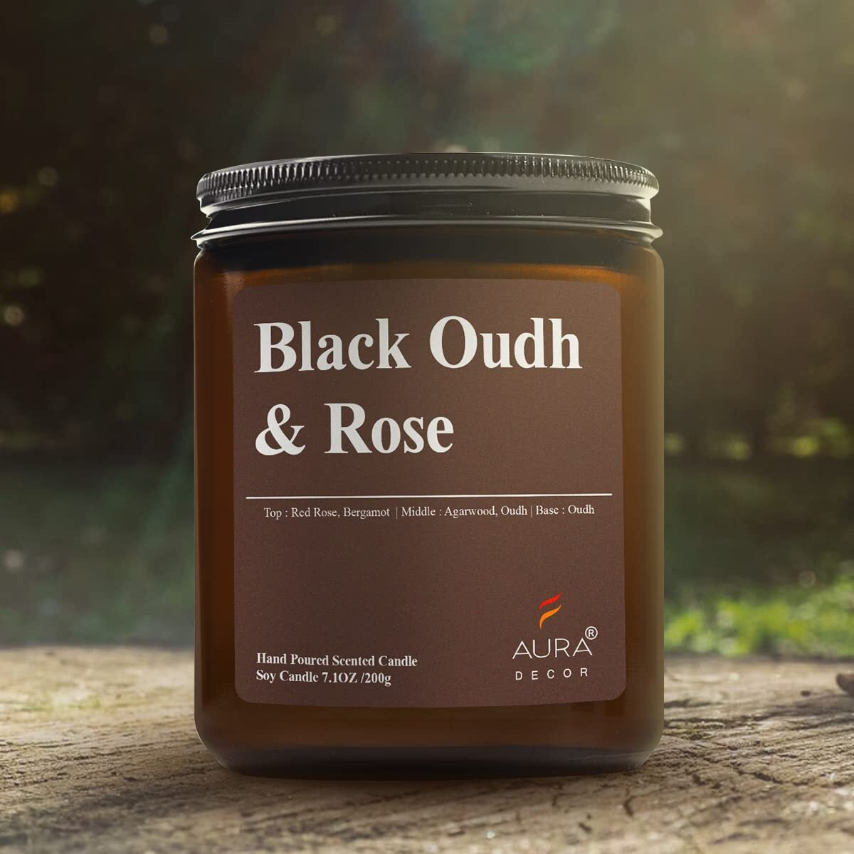 AuraDecor Scented Soy Wax Amber Jar Candle, Organic Luxury Aroma, Aromatic/Aromatherapy Votive Candle || Burning Time upto 50 hours (Black Oudh & Rose, Extra Large)