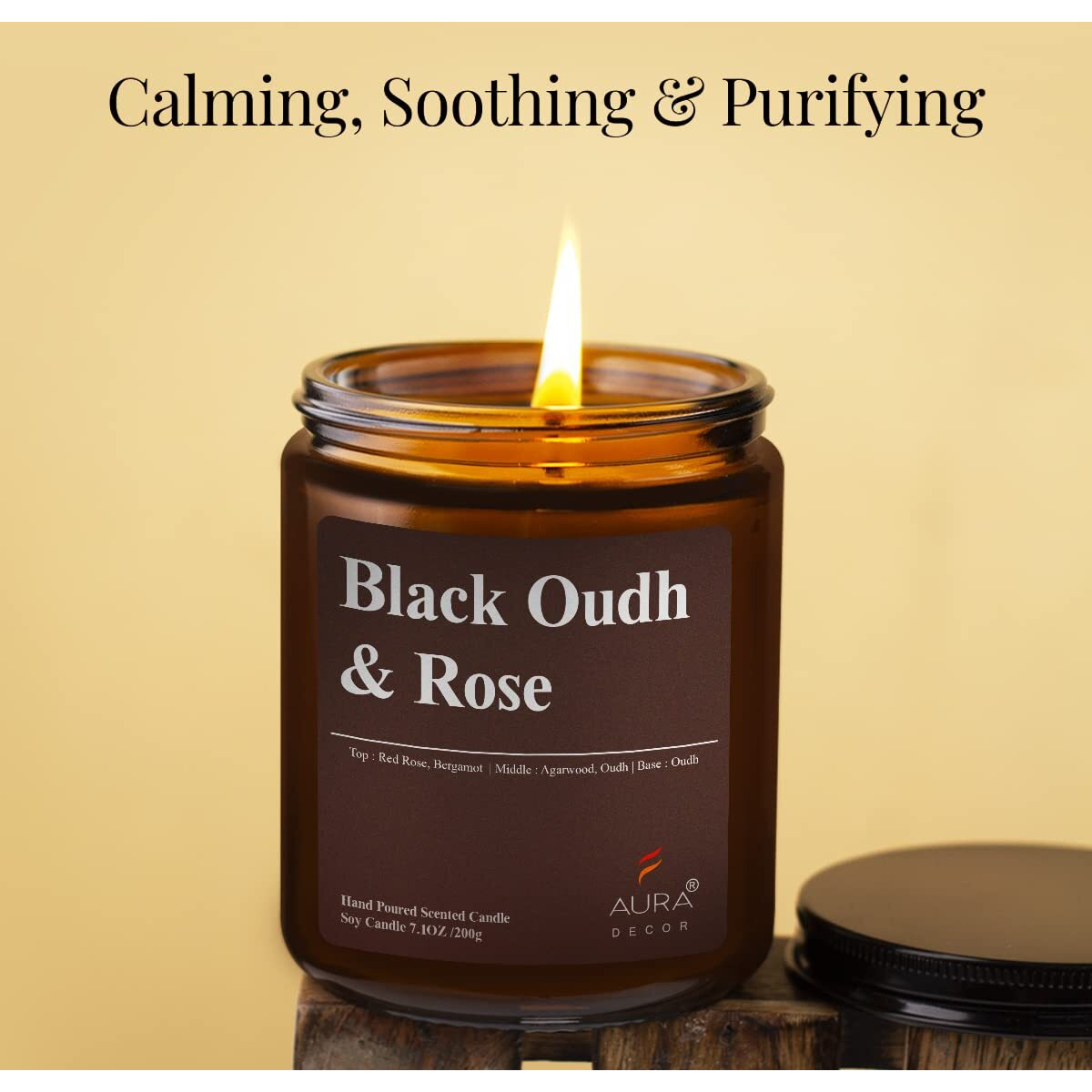AuraDecor Scented Soy Wax Amber Jar Candle, Organic Luxury Aroma, Aromatic/Aromatherapy Votive Candle || Burning Time upto 50 hours (Black Oudh & Rose, Extra Large)