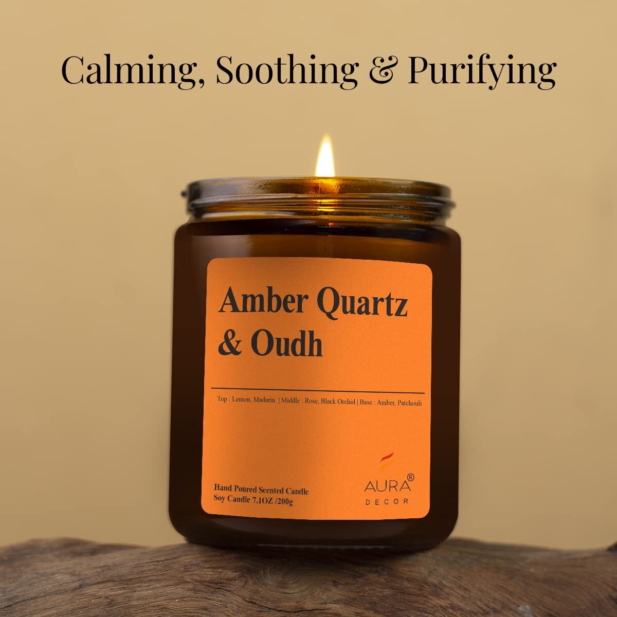 AuraDecor Scented Soy Wax Amber Jar Candle, Organic Luxury Aroma, Aromatic/Aromatherapy Votive Candle || Burning Time upto 30 hours (Amber Quartz & Oudh, Extra Large)