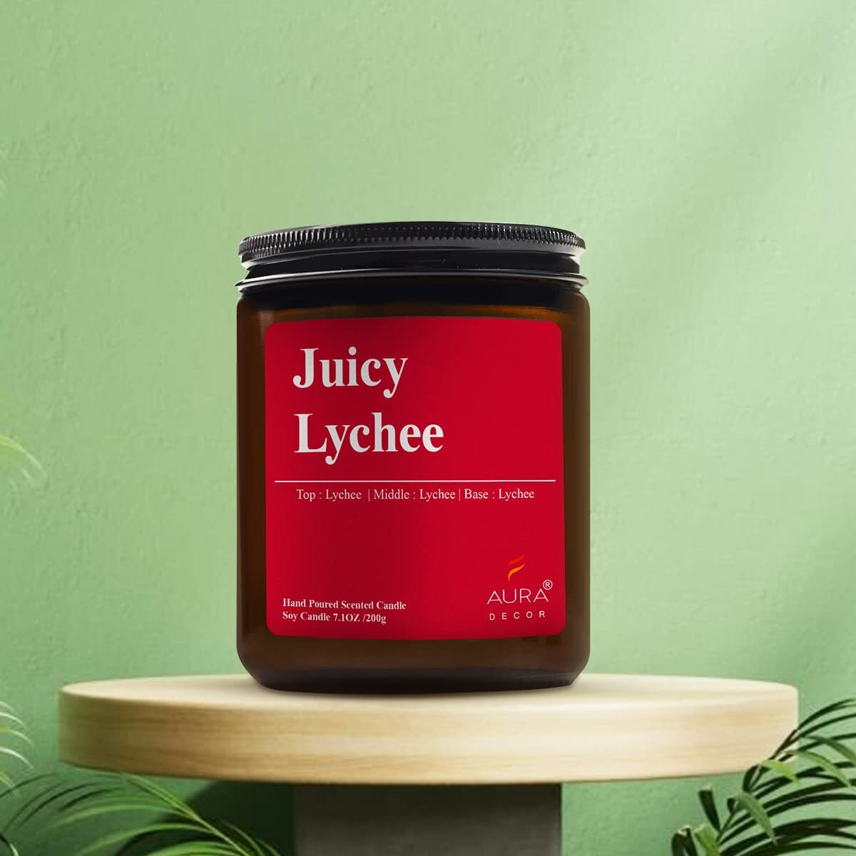 AuraDecor Scented Soy Wax Amber Jar Candle, Organic Luxury Aroma, Aromatic/Aromatherapy Votive Candle || Burning Time upto 50 hours (Juicy Lychee, Extra Large)