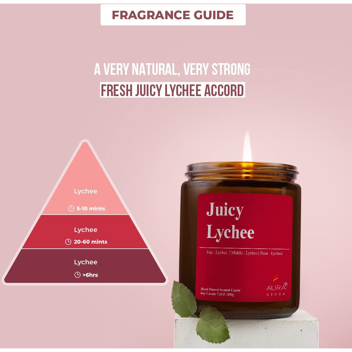 AuraDecor Scented Soy Wax Amber Jar Candle, Organic Luxury Aroma, Aromatic/Aromatherapy Votive Candle || Burning Time upto 50 hours (Juicy Lychee, Extra Large)