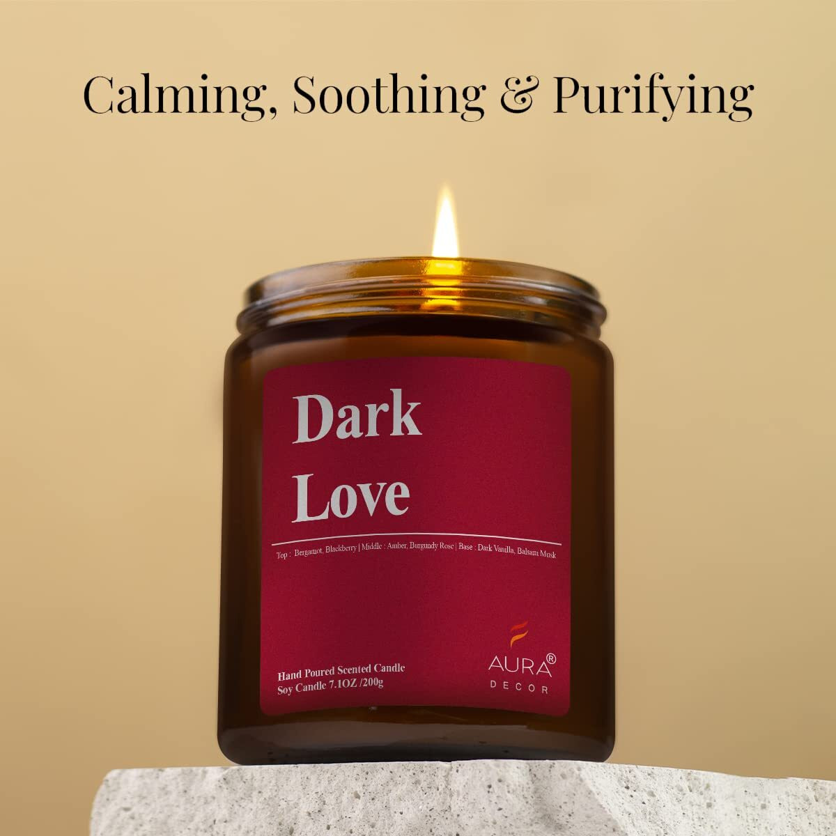AuraDecor Scented Soy Wax Amber Jar Candle, Organic Luxury Aroma, Aromatic/Aromatherapy Votive Candle || Burning Time Upto 30 Hours (Dark Love, Extra Large)