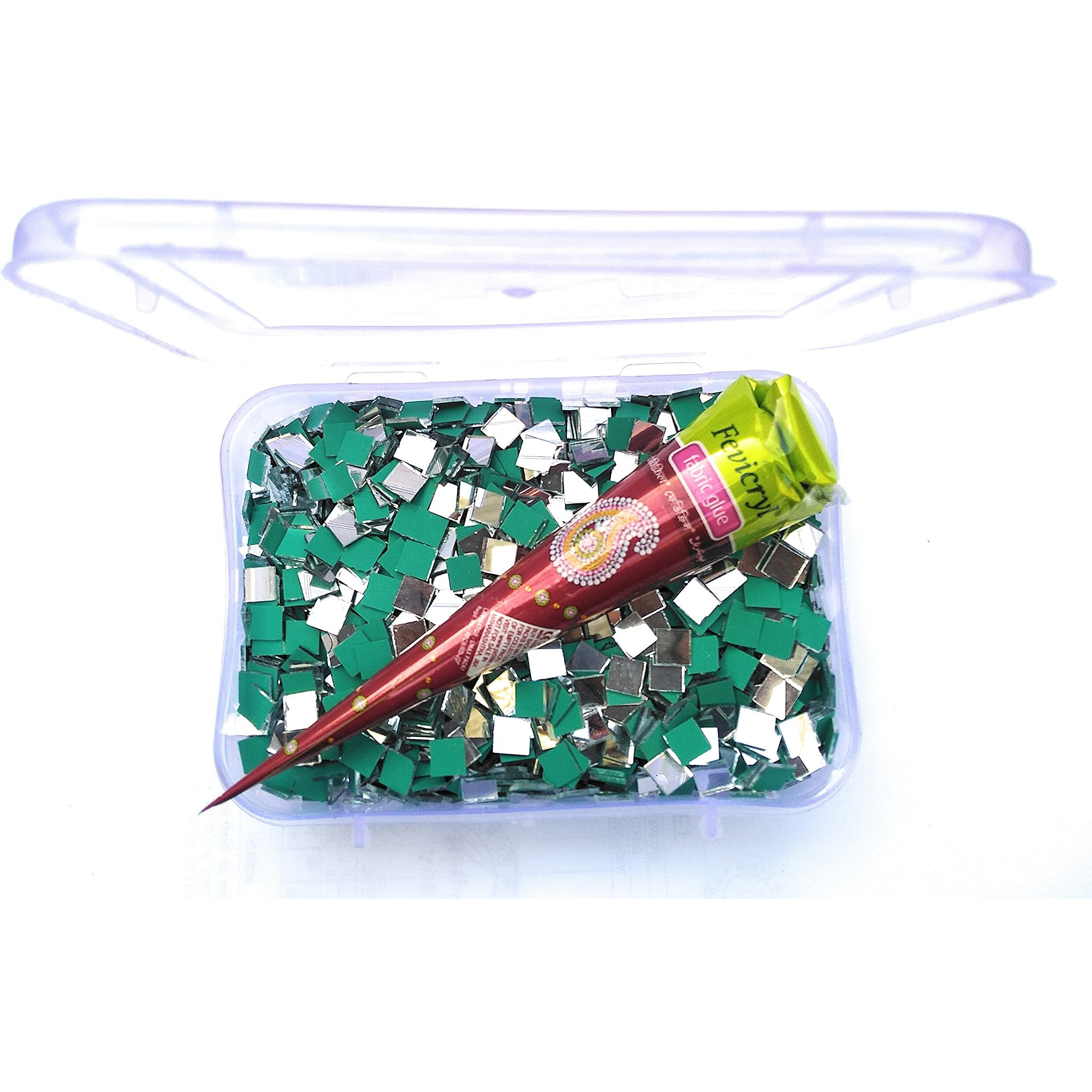 Sahoji 2350pcs square mirror glass beads for Art and Craft with fabric glue & Candle Stick (Silver, 7MM)