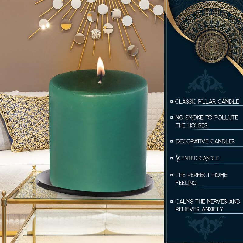 Pure Source India Paraffin Wax Scented Pillar Candles for Home Dcor Smokeless & Dripless Candle (Lemon Grass - Green) Set of 3
