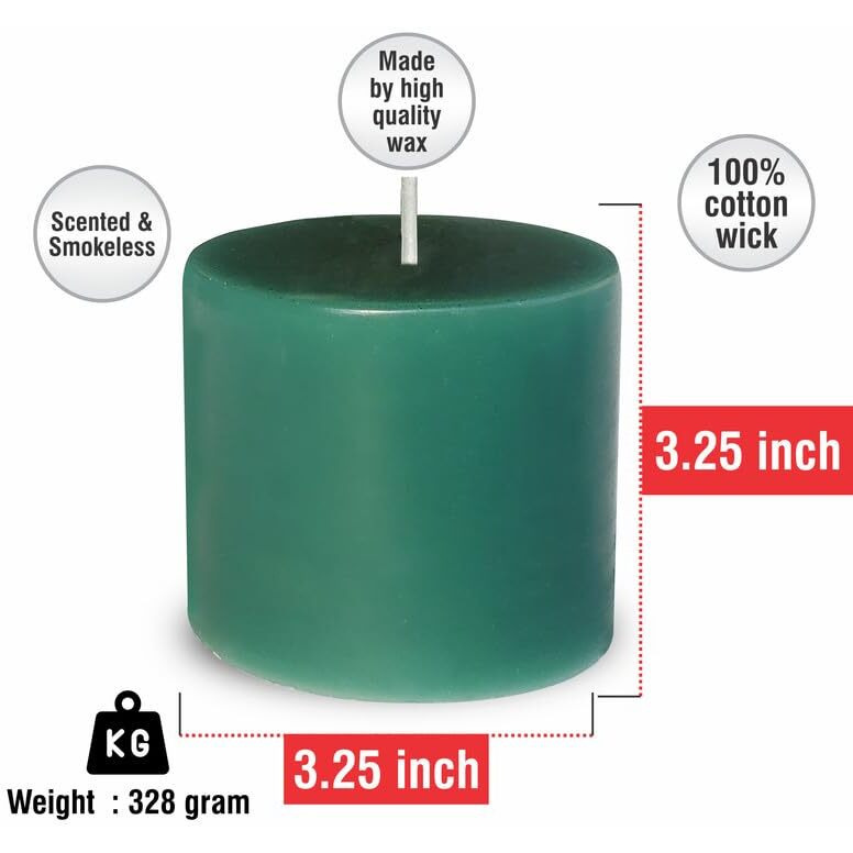 Pure Source India Paraffin Wax Scented Pillar Candles for Home Dcor Smokeless & Dripless Candle (Lemon Grass - Green) Set of 3