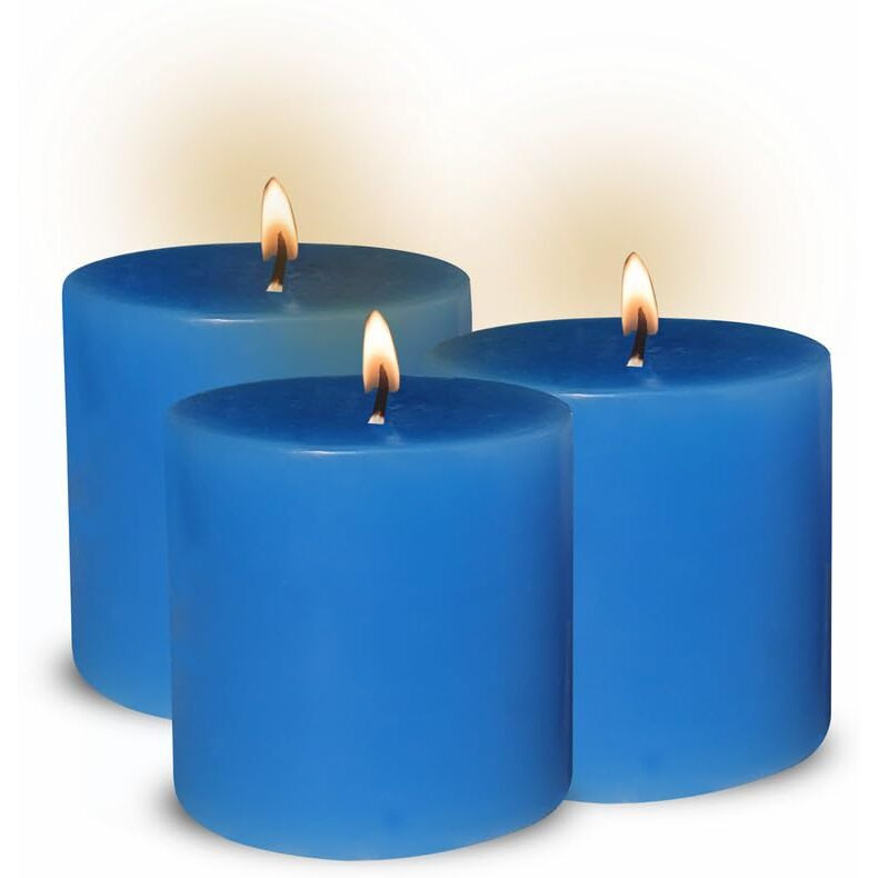 Pure Source India Paraffin Wax Scented Pillar Candles for Home Dcor Smokeless & Dripless Candle (Lavender - Blue) Set of 3