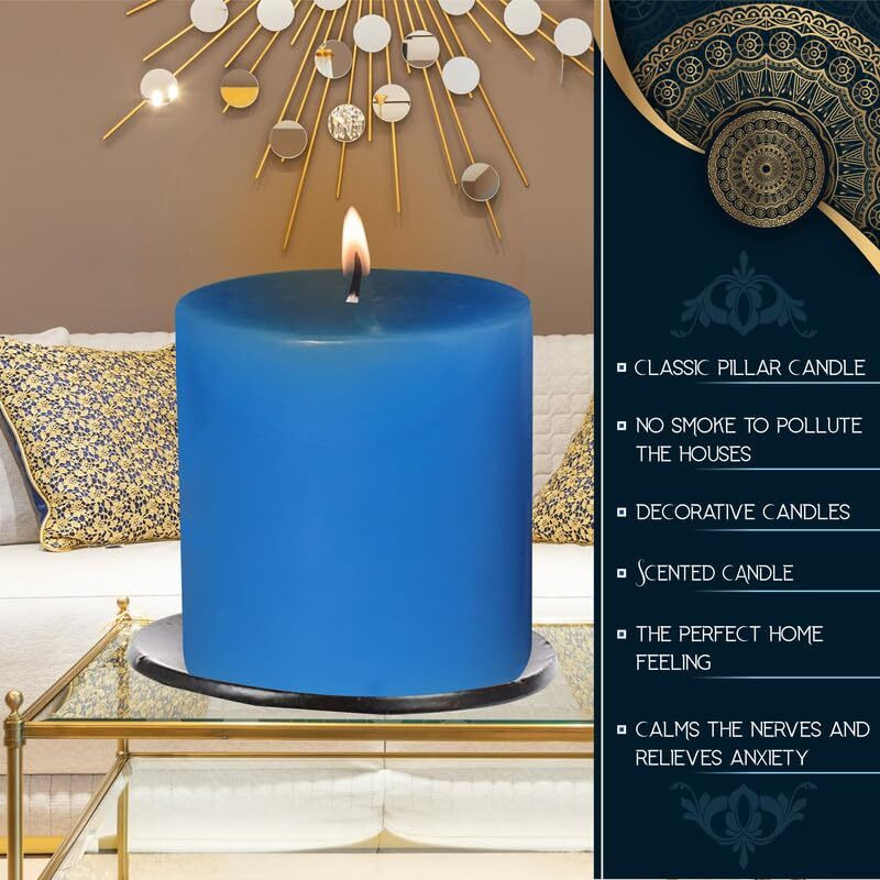 Pure Source India Paraffin Wax Scented Pillar Candles for Home Dcor Smokeless & Dripless Candle (Lavender - Blue) Set of 3