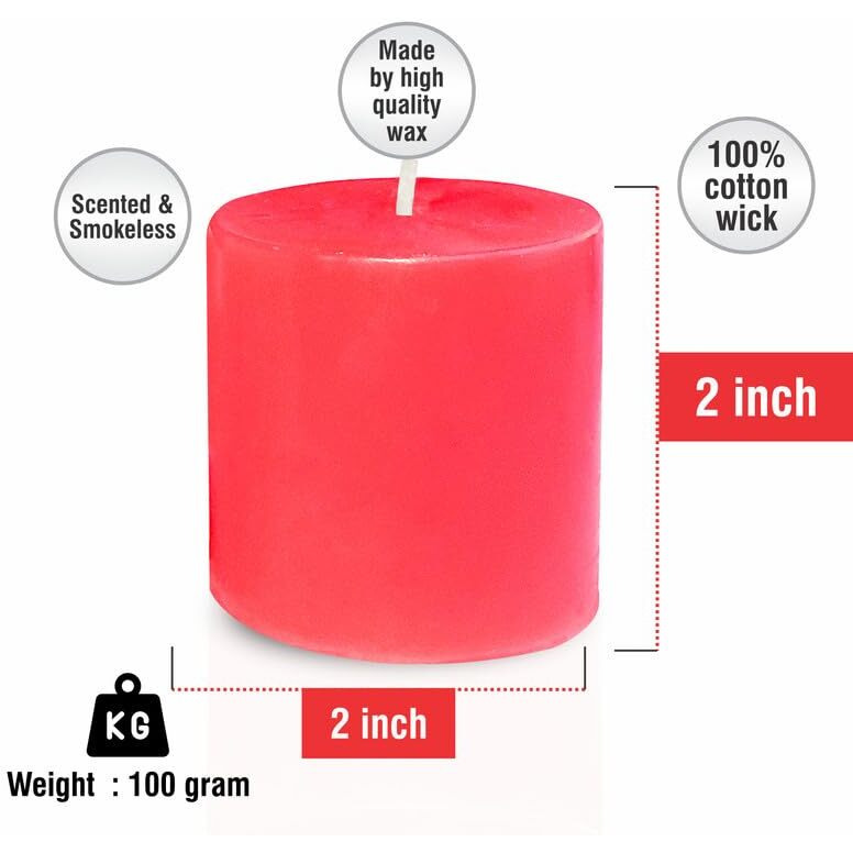 Pure Source India Paraffin Wax Scented Pillar Candles for Home Dcor Smokeless & Dripless Candle (Rose - Red) Set of 3