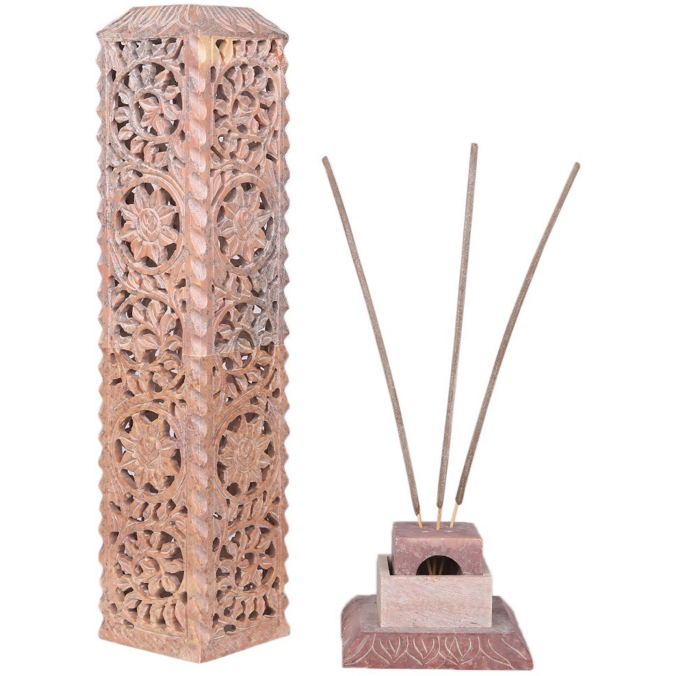 KULLICRAFT Marble Jaali Work Incense/Candle Holder (Beige) With Free 6 Incense Sticks/Aggarbatti (Chandan Fragrance)