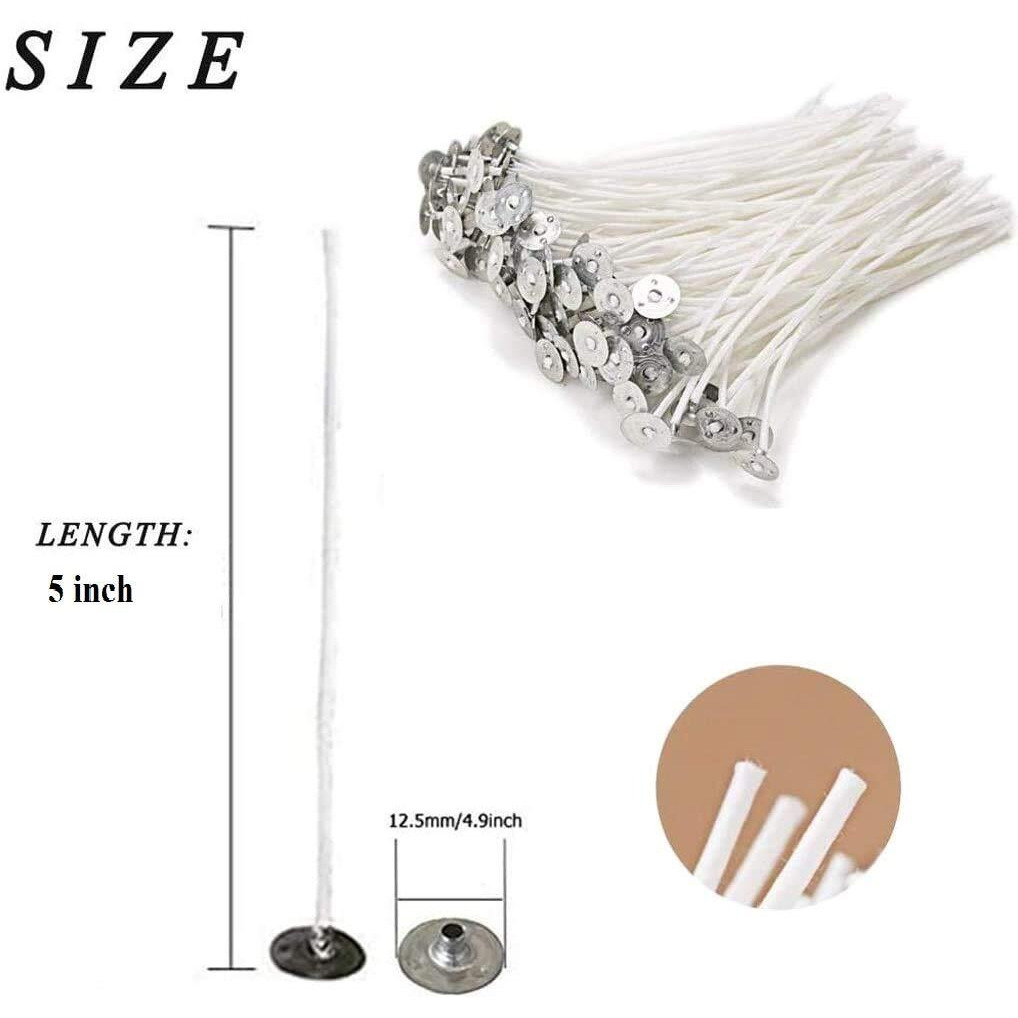 JHINTEMETIC - Classic (5 - Inch) Low Smoke DIY Candle Making Wicks, Wax Coated Candle Wicks Threads - Pack of 100 Wicks